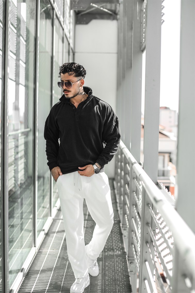 Yarım Yaka Düğmeli Oversize Polar Sweatshirt