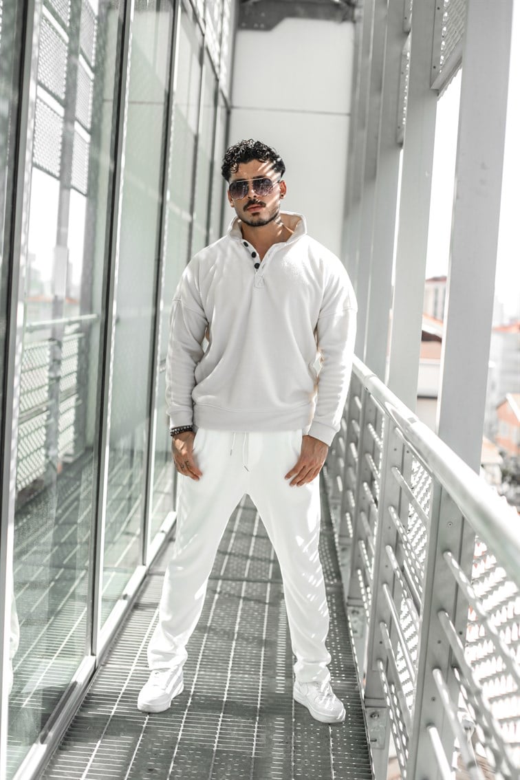 Yarım Yaka Düğmeli Oversize Polar Sweatshirt