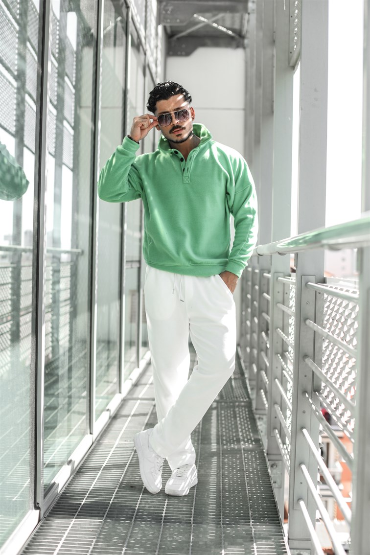 Yarım Yaka Düğmeli Oversize Polar Sweatshirt