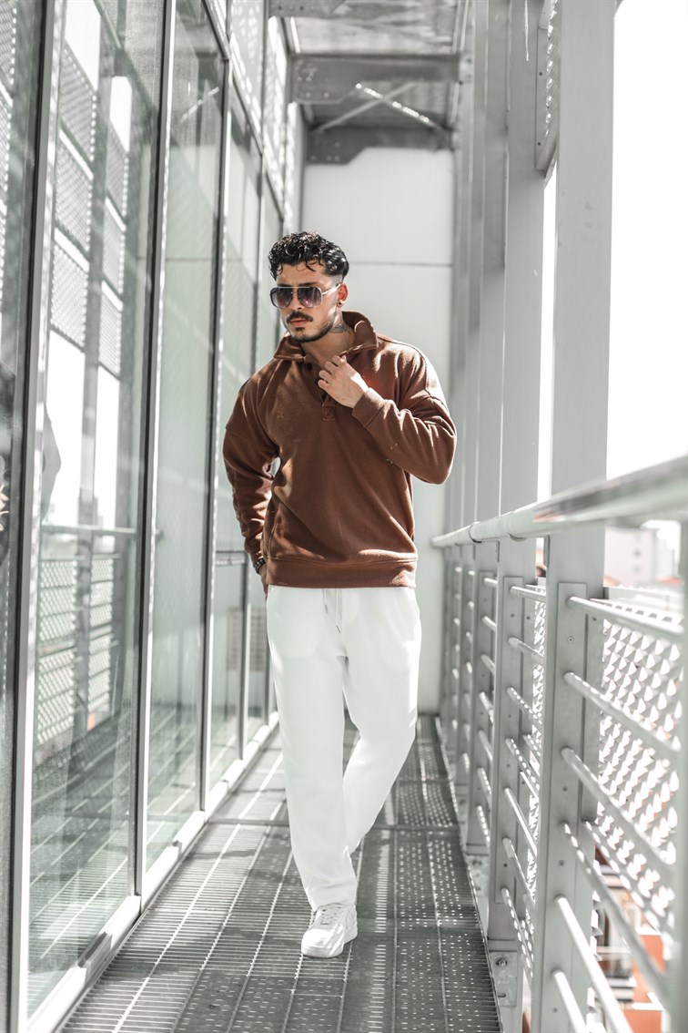 Yarım Yaka Düğmeli Oversize Polar Sweatshirt