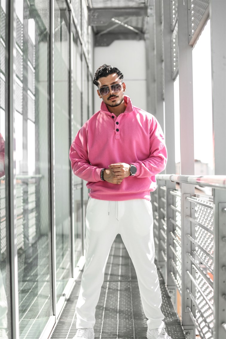 Yarım Yaka Düğmeli Oversize Polar Sweatshirt