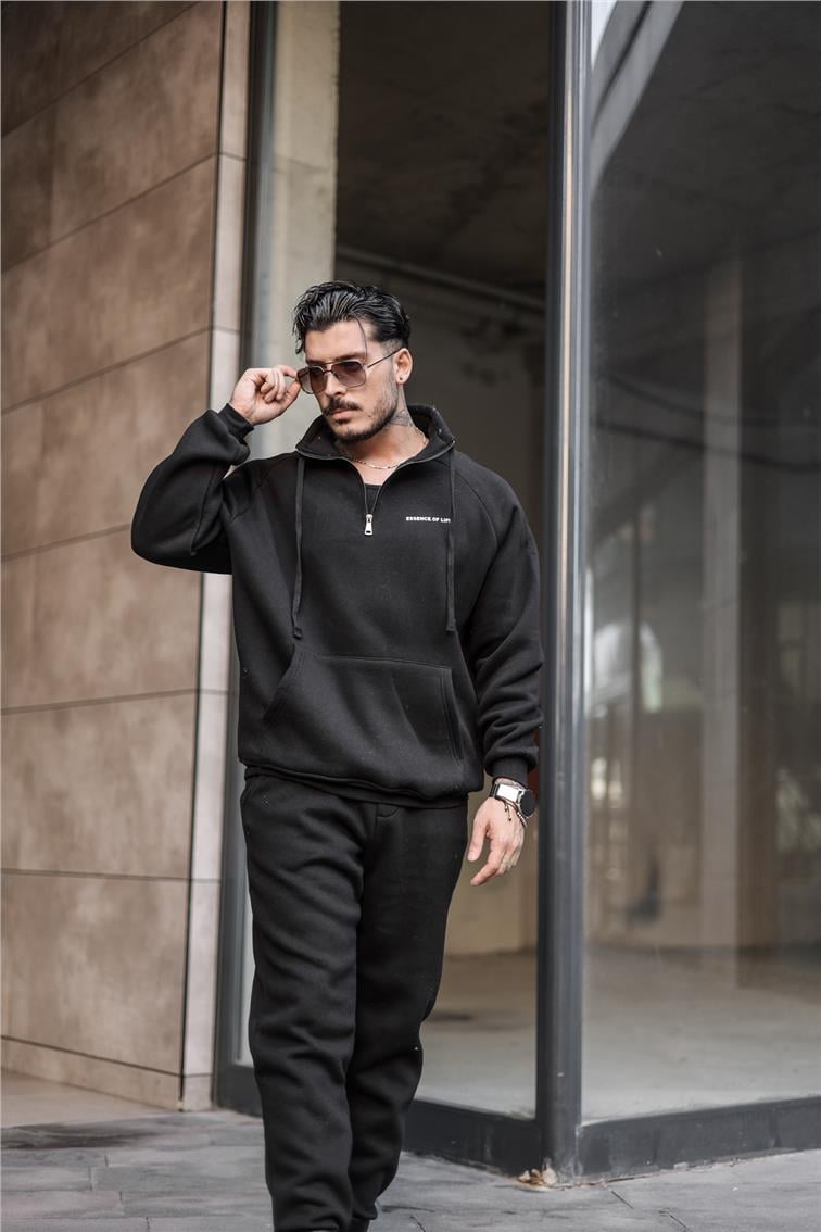Yarım Yaka Fermuar Detaylı Sweatshirt Siyah