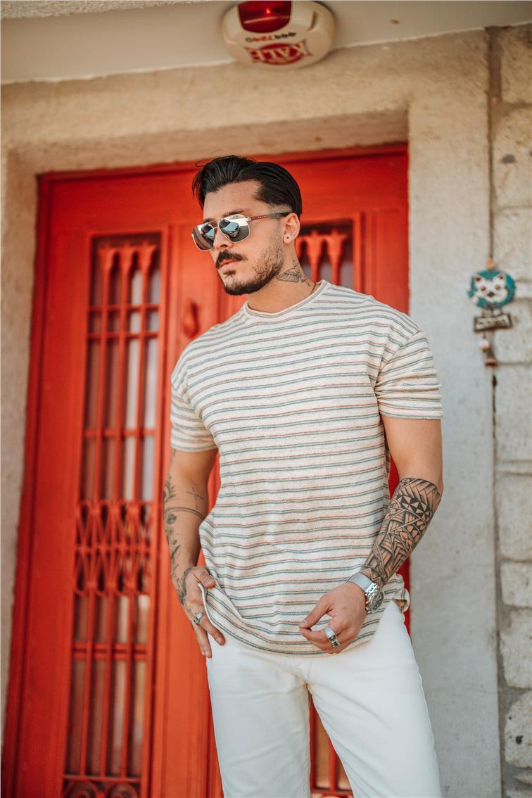 Yatay Çizgili T-Shirt Mavi