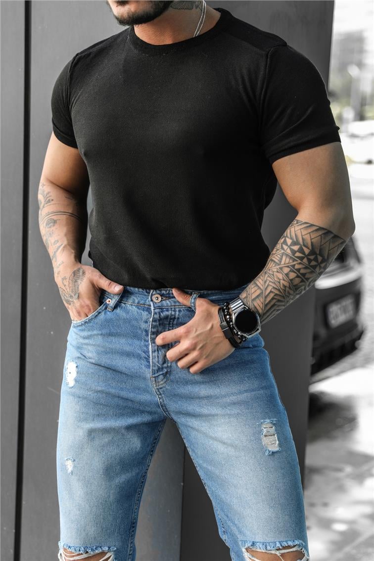 Yazlık Örme Triko T-Shirt Siyah