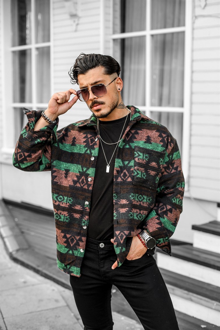 Yeşil-Siyah Oduncu Oversize Gömlek