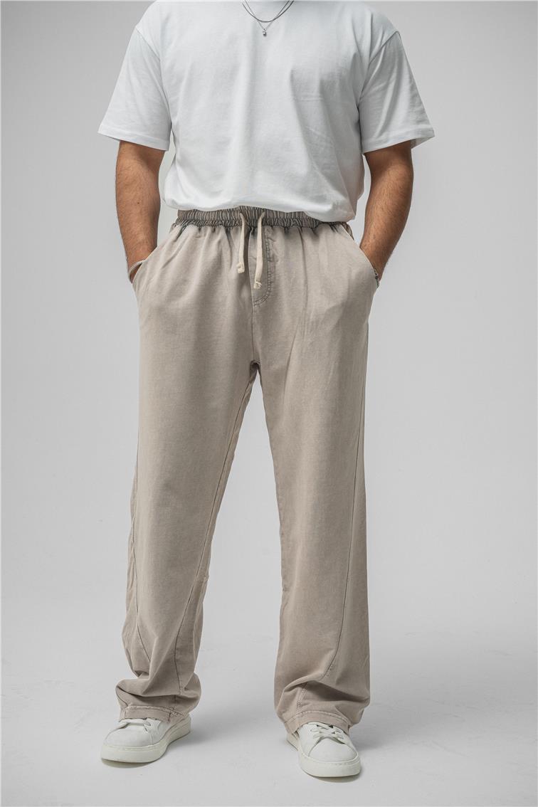 Yıkamalı Baggy Eşofman Yıkamalı Bej