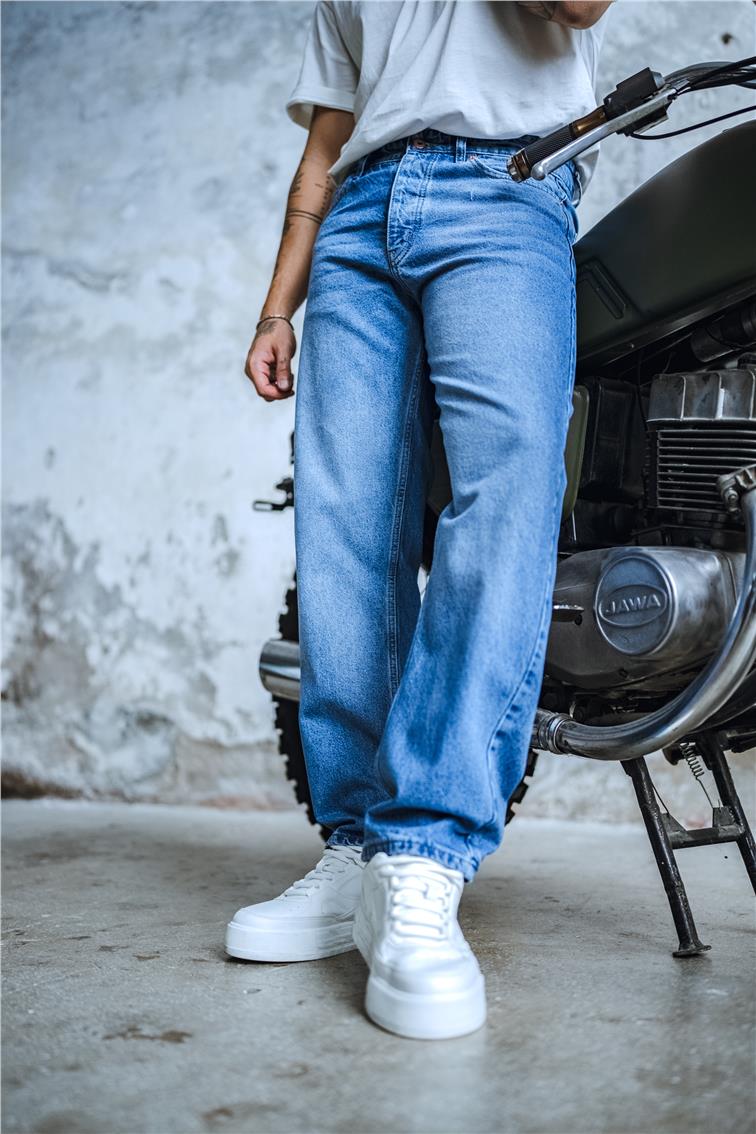 Yıkamalı Baggy Jean Koyu Mavi
