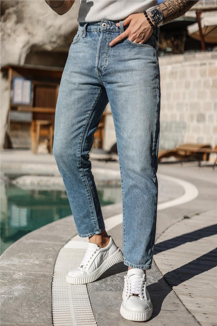 Yıkamalı Basic Mom Jean Mavi