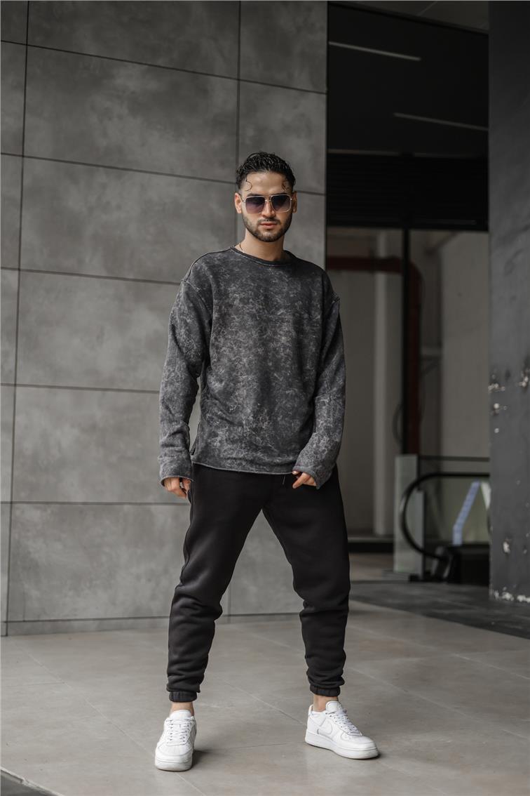 Yıkamalı Bol Kesim Sweatshirt Siyah