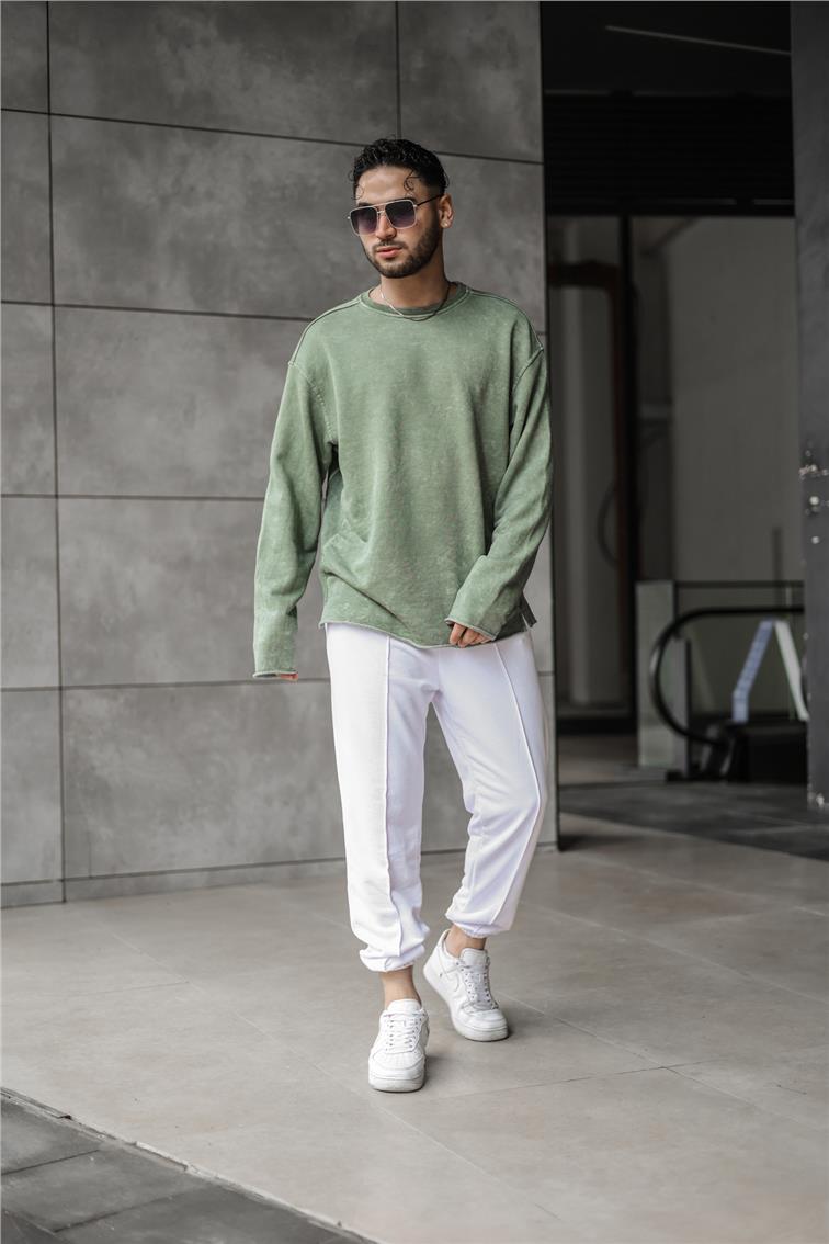 Yıkamalı Bol Kesim Sweatshirt Yeşil