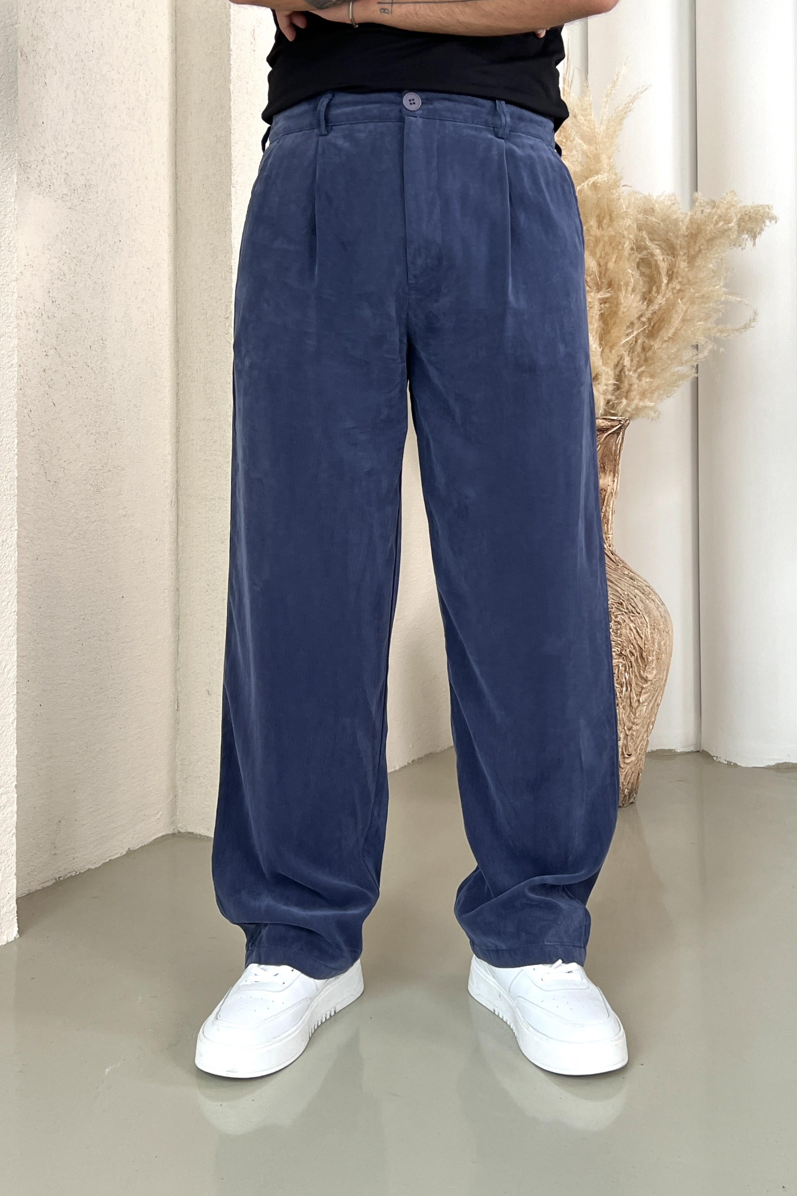 Yıkamalı Modal Baggy Pantolon Lacivert
