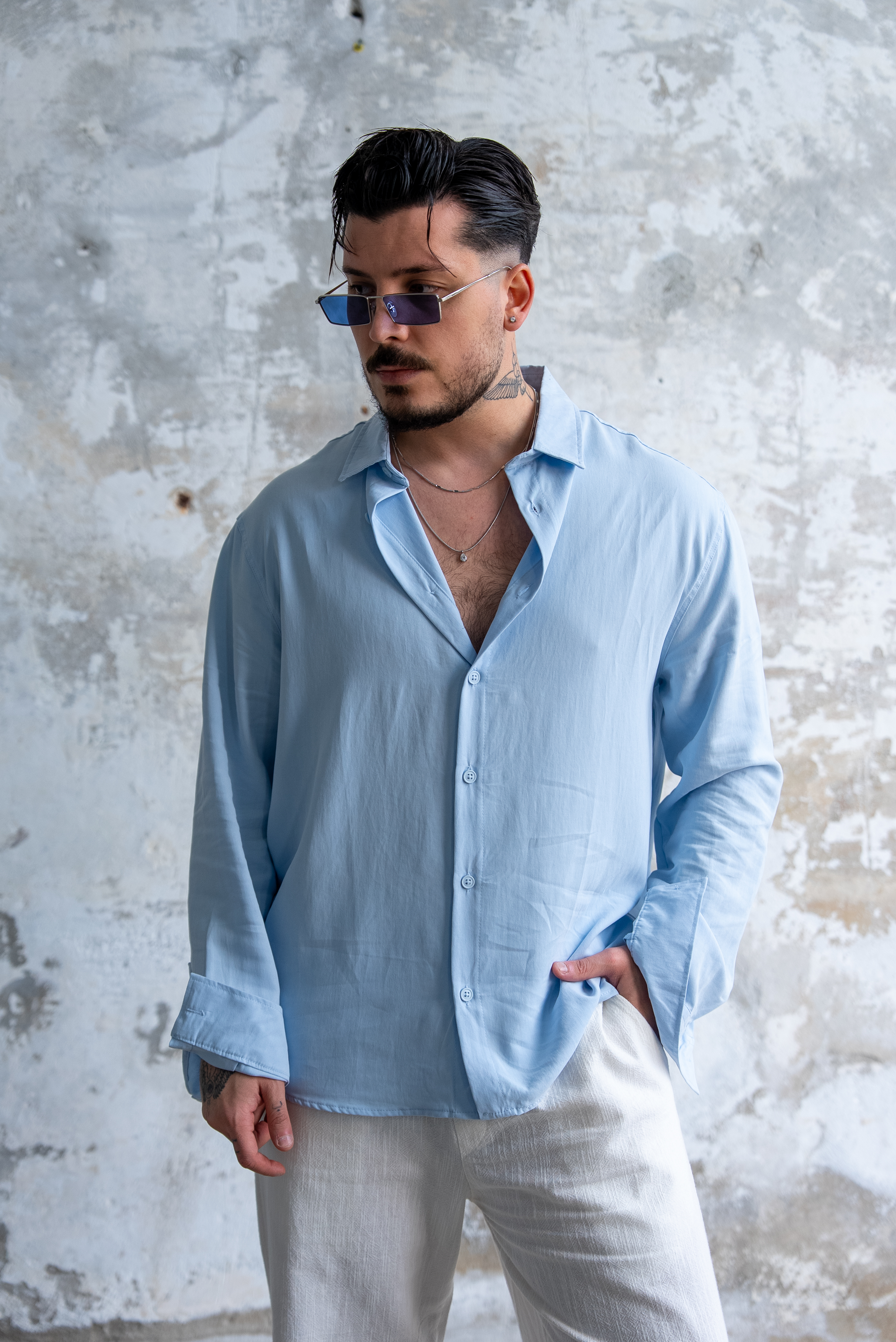 Yıkamalı Modal Oversize Gömlek Bebe Mavisi
