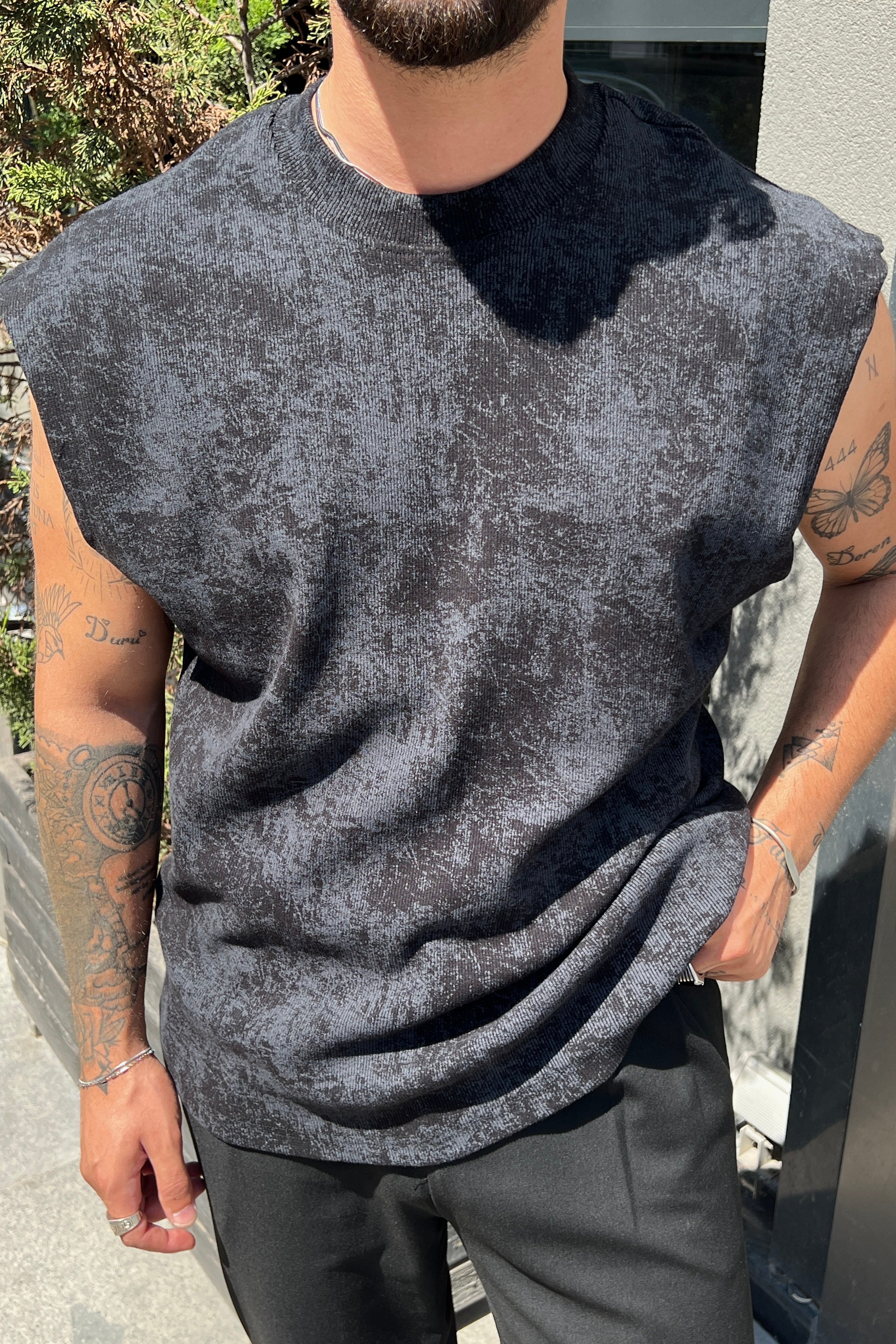 Yıkamalı Oversize Atlet Siyah