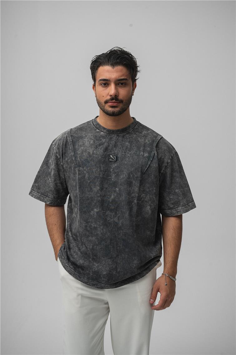 Yıkamalı Oversize T-Shirt Yıkamalı Siyah