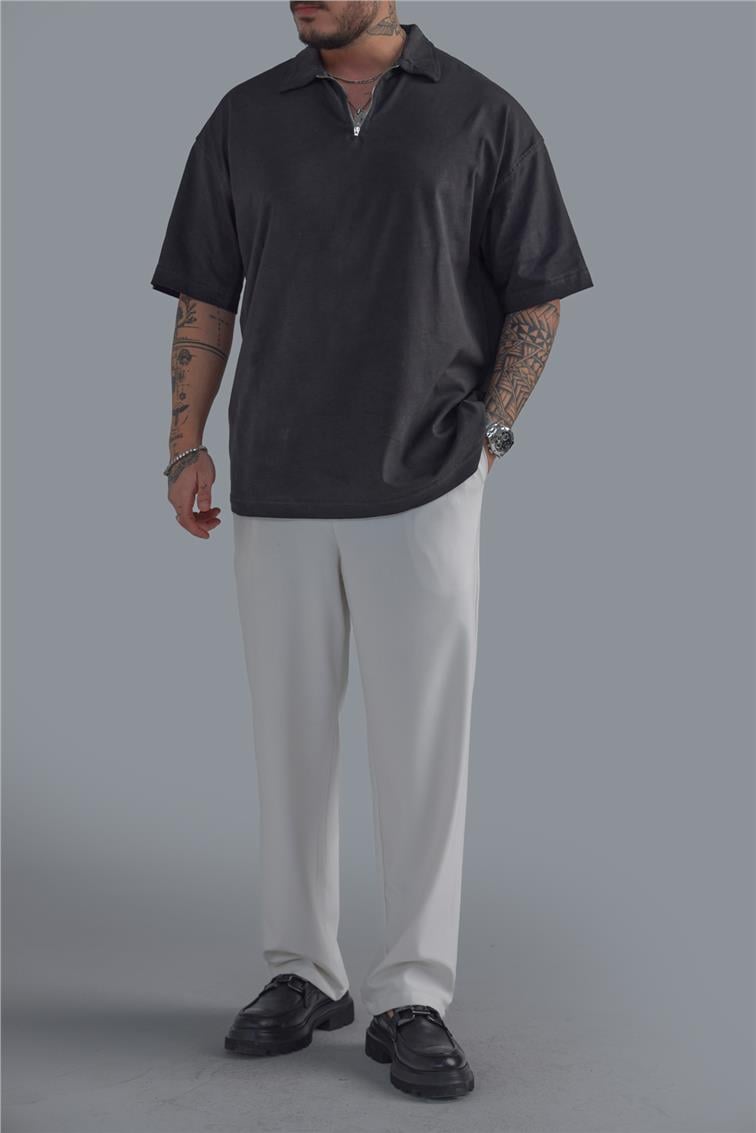 Yıkamalı Polo Yaka T-Shirt Yıkamalı Siyah