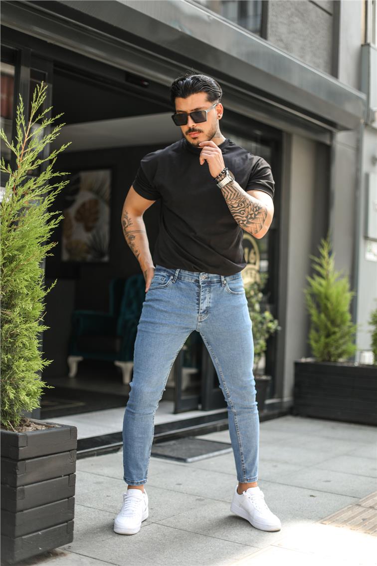 Yıkamalı Skinny Jean Mavi