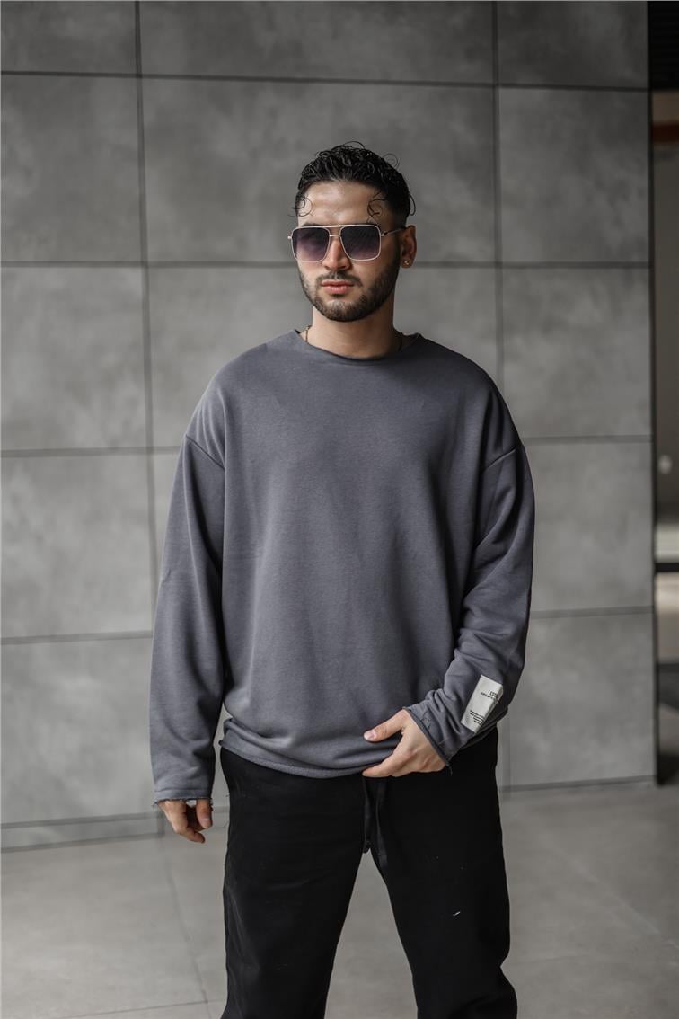 Yırtık Detay Detaylı Oversize Sweatshirt Füme