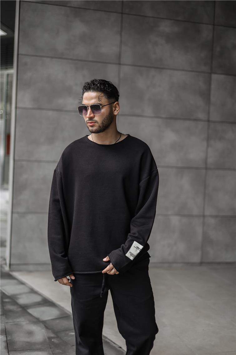 Yırtık Detay Detaylı Oversize Sweatshirt Siyah