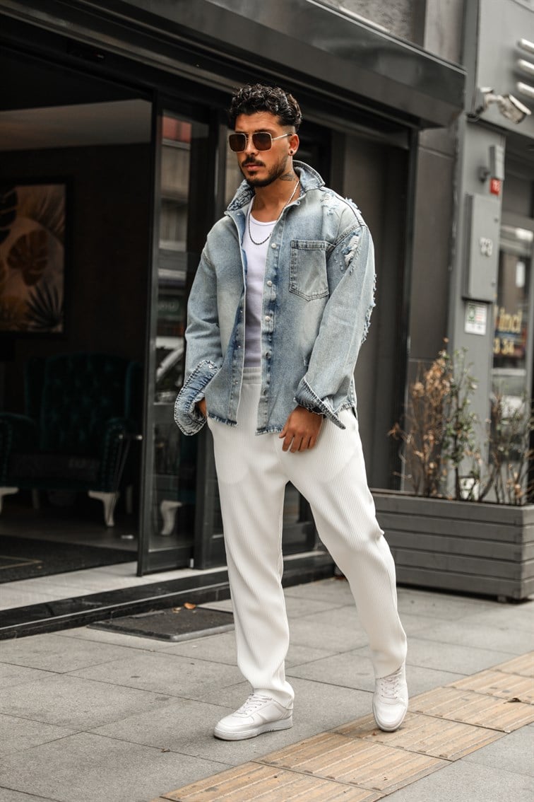 Yırtık Oversize Kot Ceket