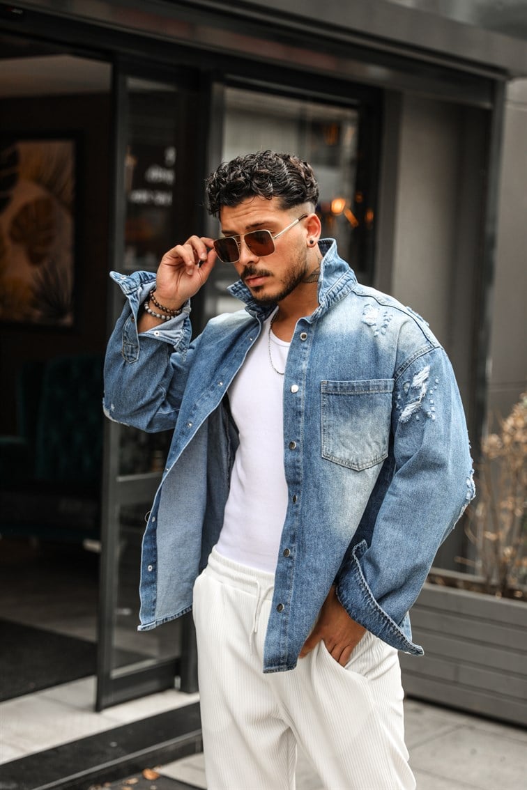 Yırtık Oversize Kot Ceket