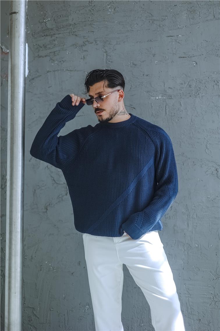 Yumuşak Dokulu Oversize Kazak İndigo