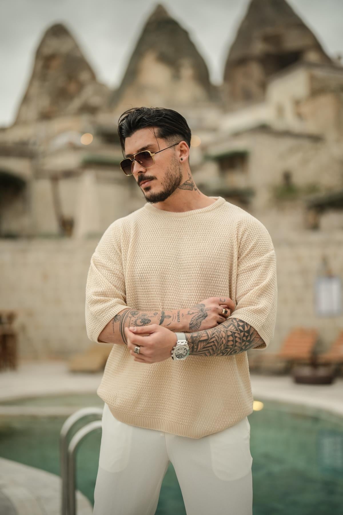 Yumuşak Pamuklu Oversize T-Shirt Krem
