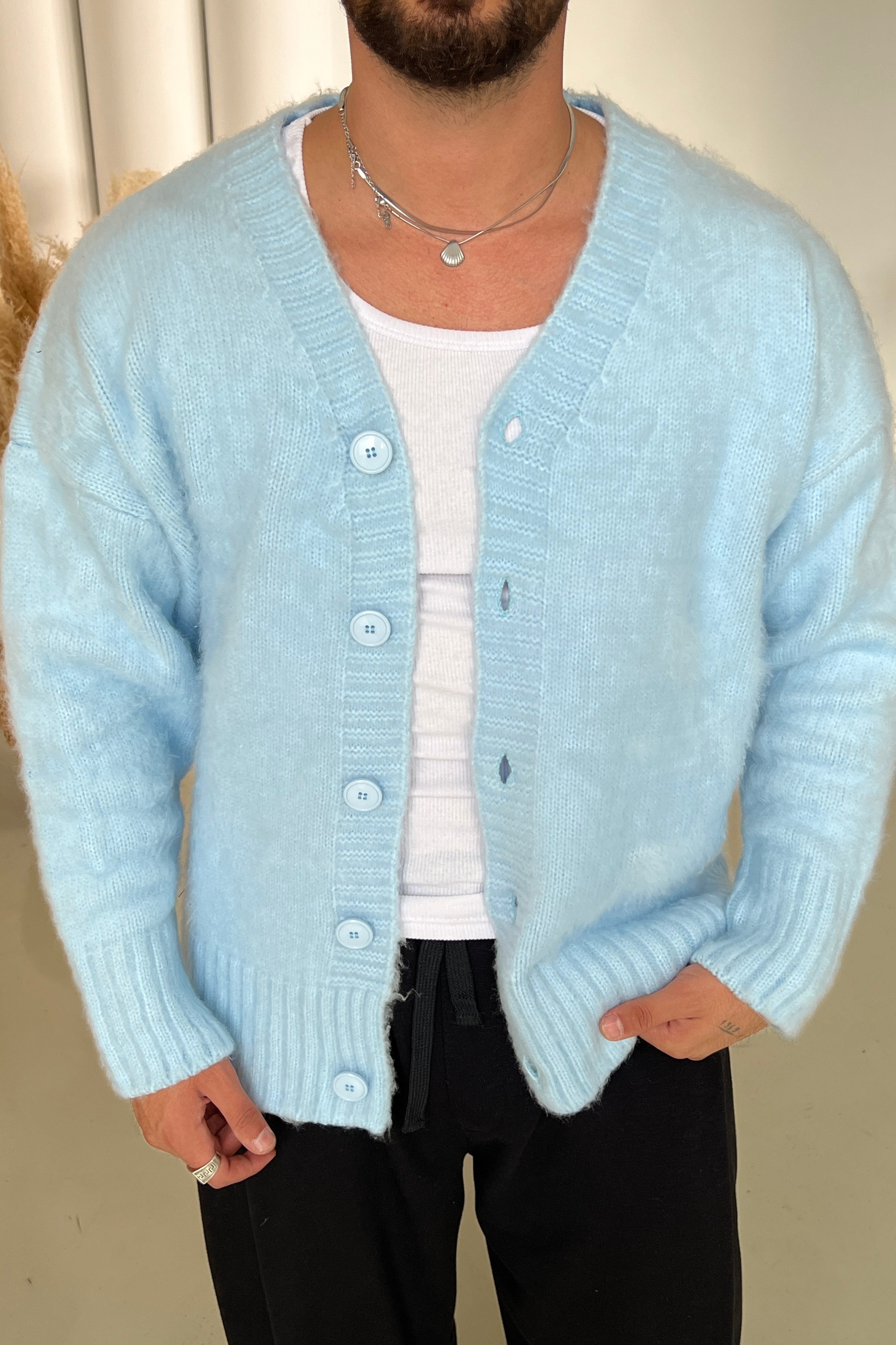 Yün Görünümlü Oversize Basic Kazak Bebe Mavisi