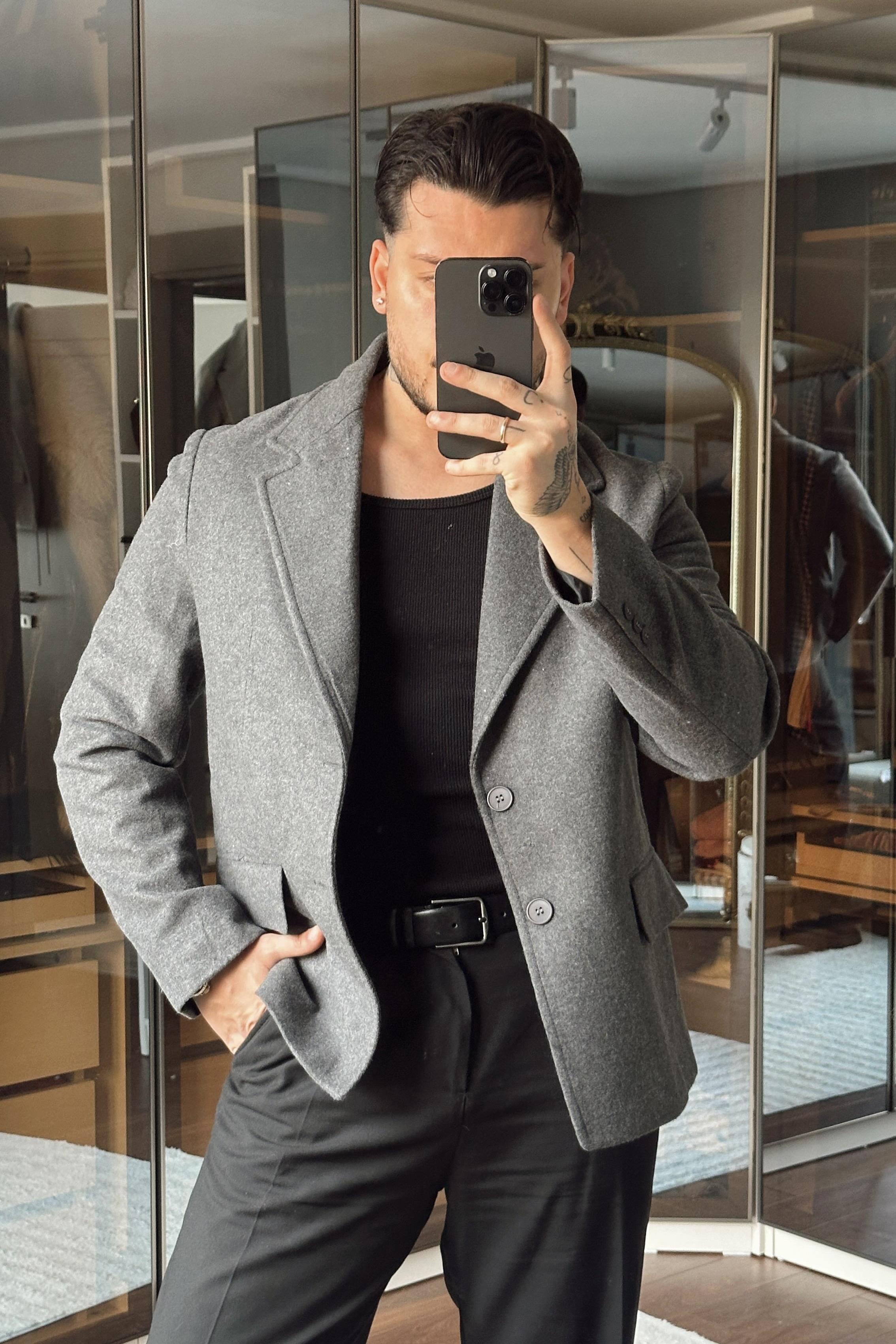 Yün Karışımı Slimfit Basic Ceket Gri