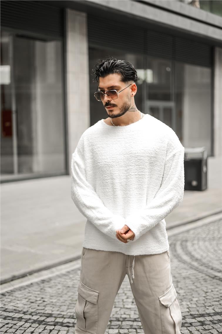 Yün Oversize Kazak Beyaz