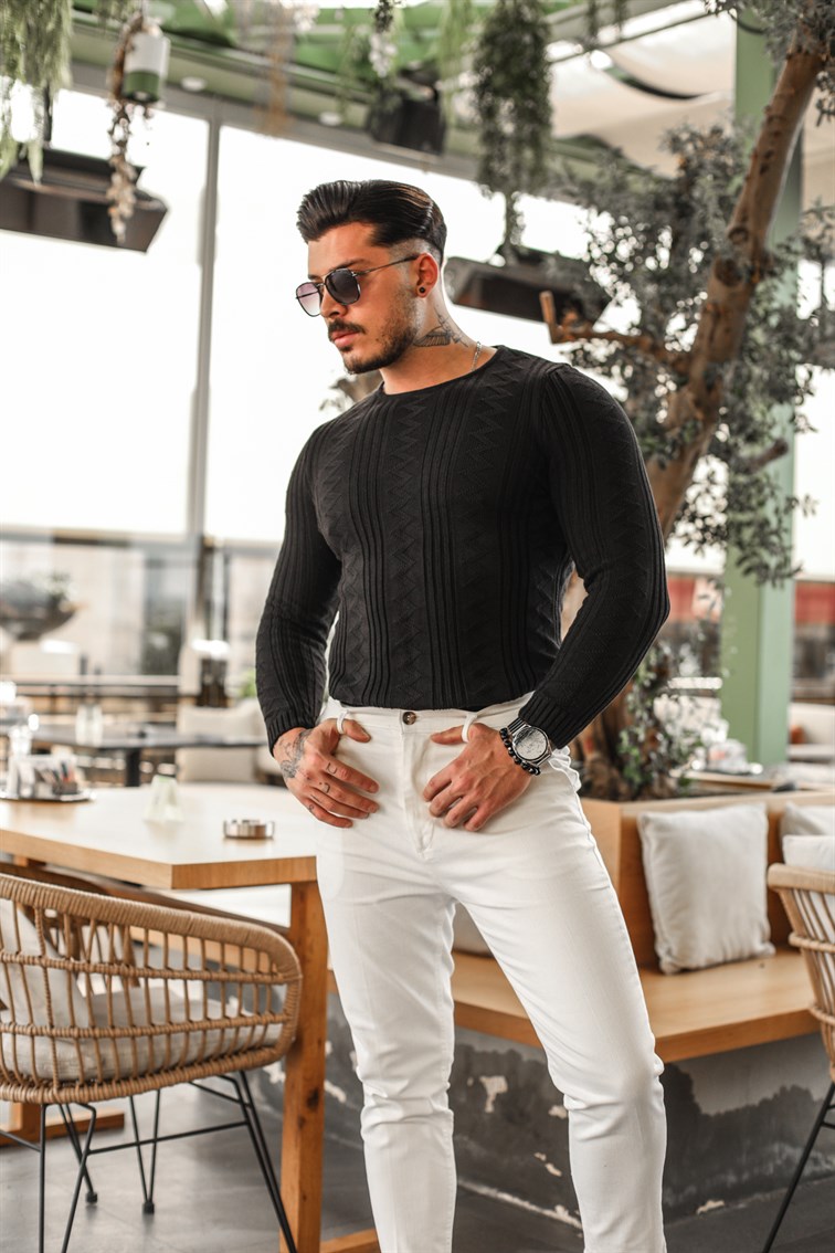 Zikzak Örmeli Slim Fit Kazak