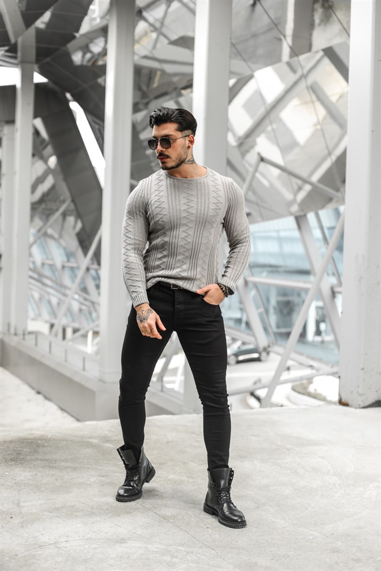 Zikzak Örmeli Slim Fit Kazak