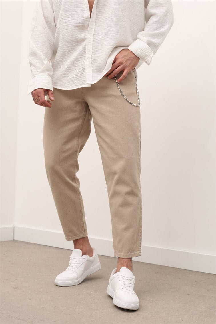 Zincirli Gabardin Boyfriend Jean
