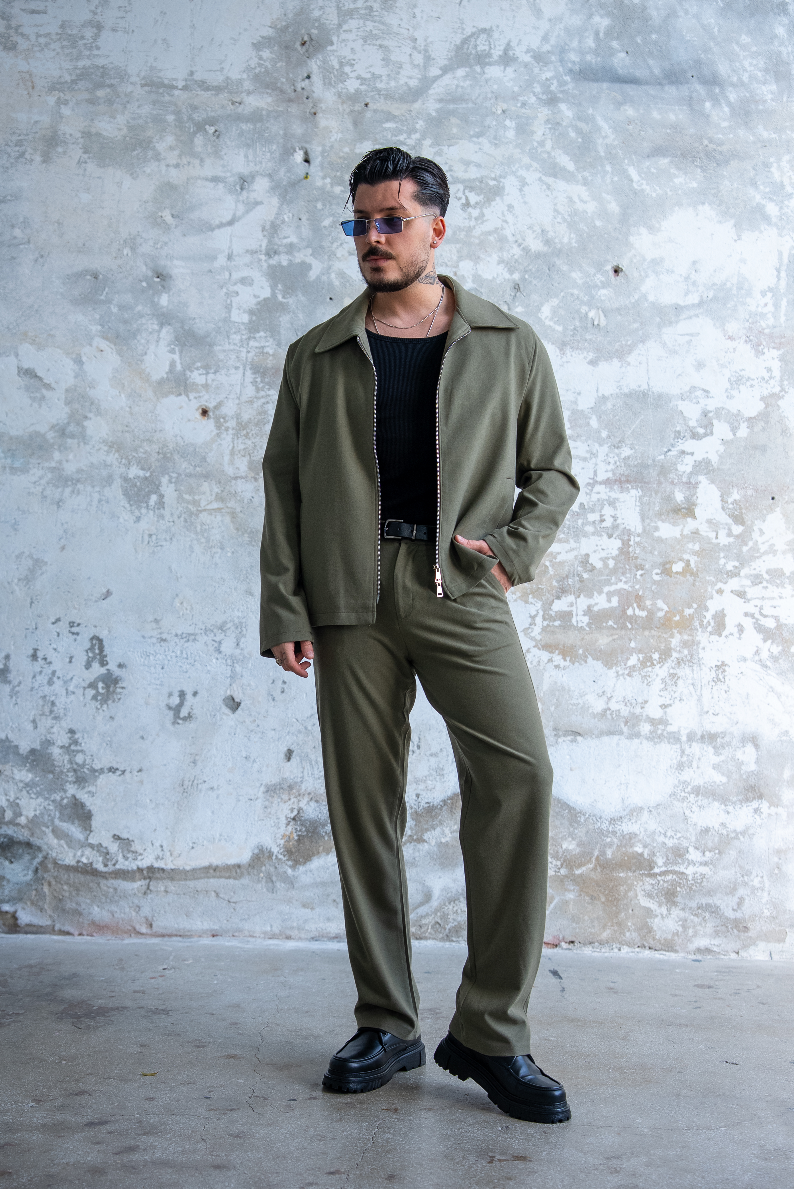 ZR Design Fermuarlı Rahat Kesim Takım Haki