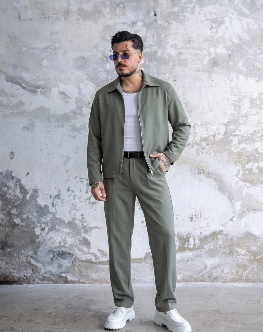 ZR Design Fermuarlı Rahat Kesim Takım Çağla Yeşili
