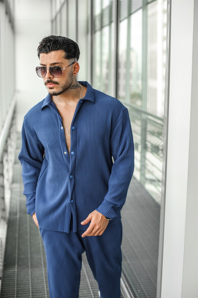 Çizgili Pilili Oversize Gömlek