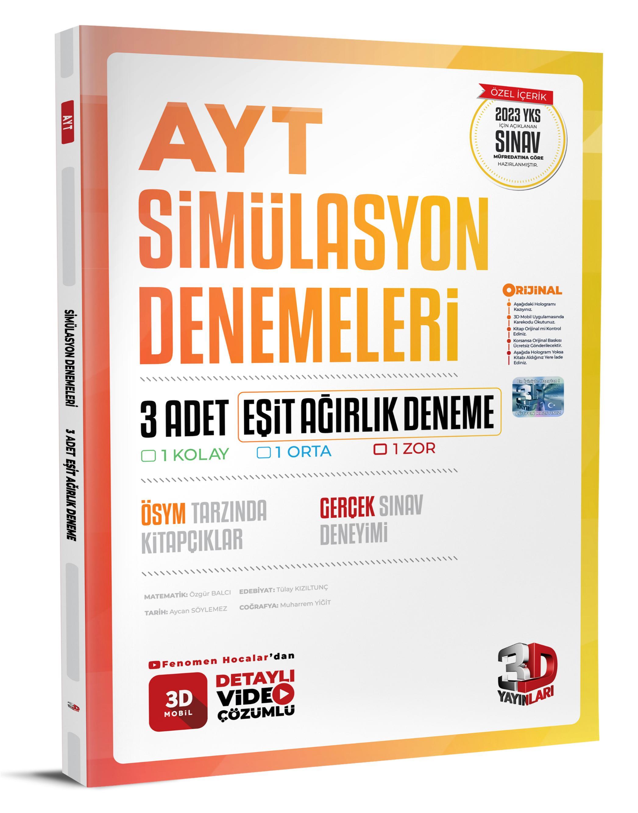 3D Yayınları AYT Eşit Ağırlık 3 lü Simülasyon Deneme 3D Yayınları AYT Eşit Ağırlık 3 lü Simülasyon Deneme  - Kirtasiyem.netAYT