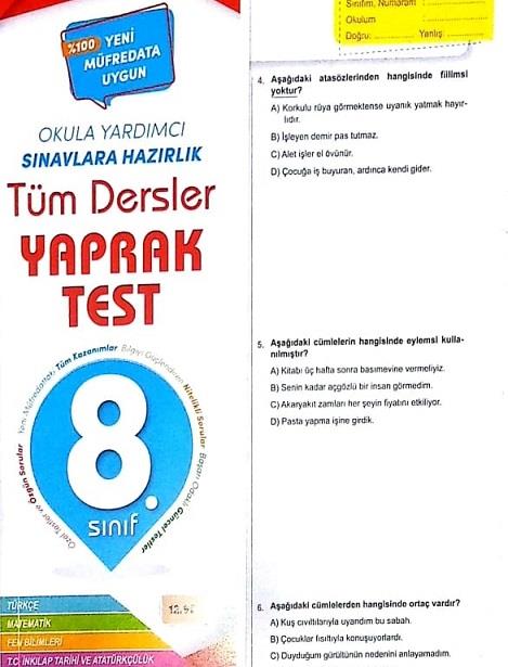 4 Element 8. Sınıf Tüm Dersler Yaprak Test4 Element 8. Sınıf Tüm Dersler Yaprak Test - Kirtasiyem.net8.Sınıf
