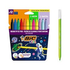 Bic Cosmo Keçeli Boya Kalemi 12 Renk (6 Standart + 3 Pastel + 3 Neon)Dövme Kalemleri