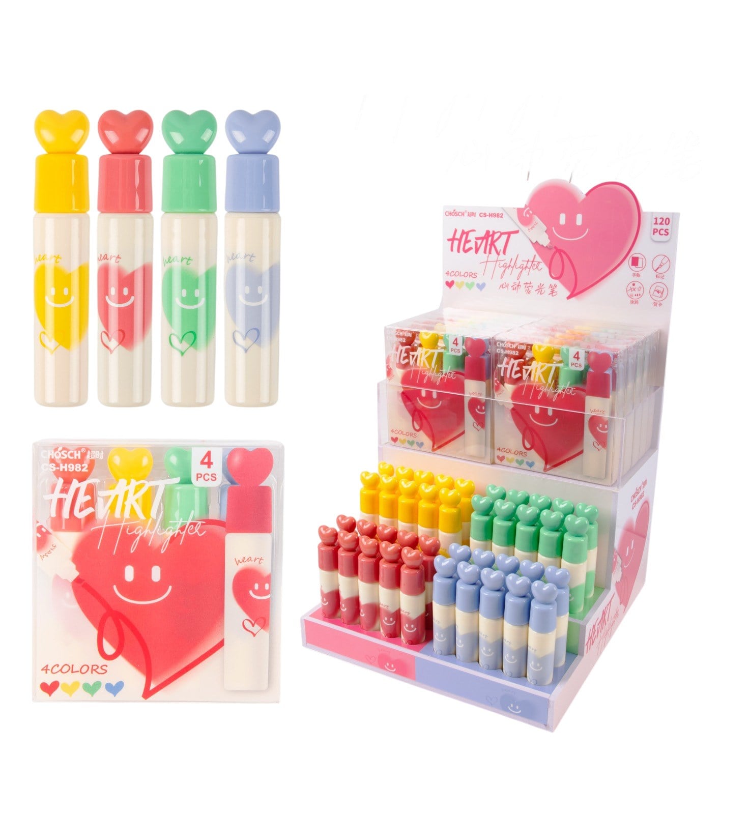 Bu-Bu Fosforlu Kalem Heart 4 Renk Stand 120'Li BUBU-FOS003Fosforlu Kalemler