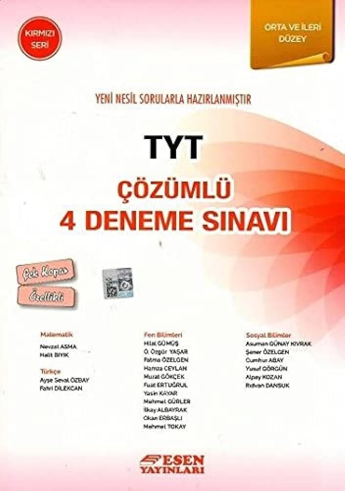 Esen Tyt Çözümlü 4 Deneme Sınavı Kırmızı SeriEsen Tyt Çözümlü 4 Deneme Sınavı Kırmızı Seri - Kirtasiyem.netTYT