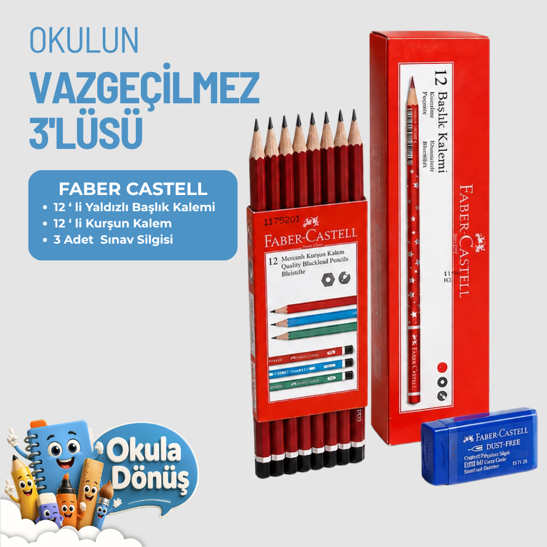 FABER OKUL SETİ( 12 Lİ KURŞUN KALEM +12 Lİ KOPYA KALEMİ +3 ADET SINAV SİLGİSİ)Diğer Kırtasiye Ürünleri