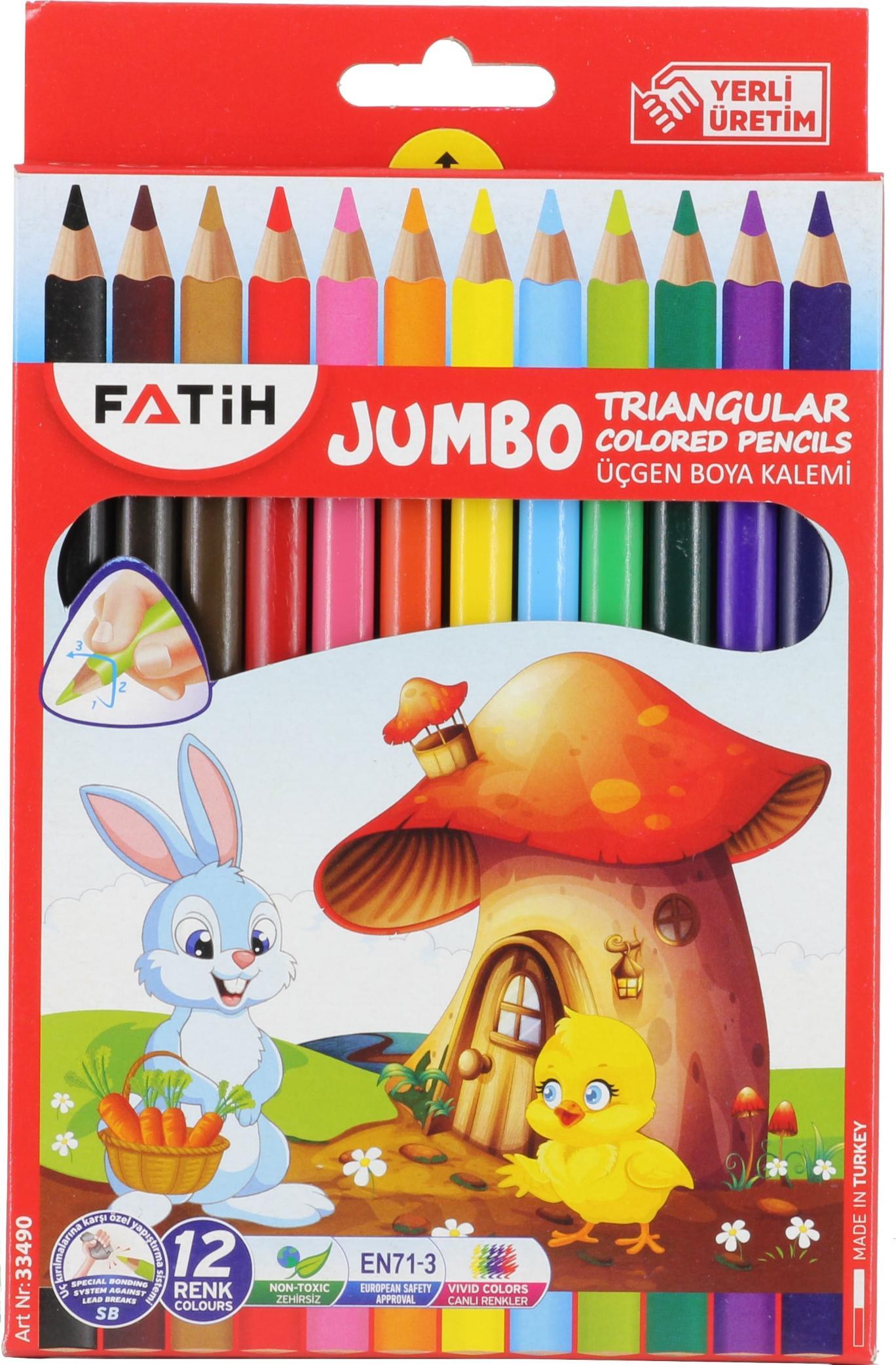 Fatih Kuru Boya Triangular Üçgen Jumbo 1/1 12 Renk (3,5 Mm)Fatih Kuru Boya Triangular Üçgen Jumbo 1/1 12 Renk (3,5 Mm) - Kırtasiyem.netKuru Boyalar