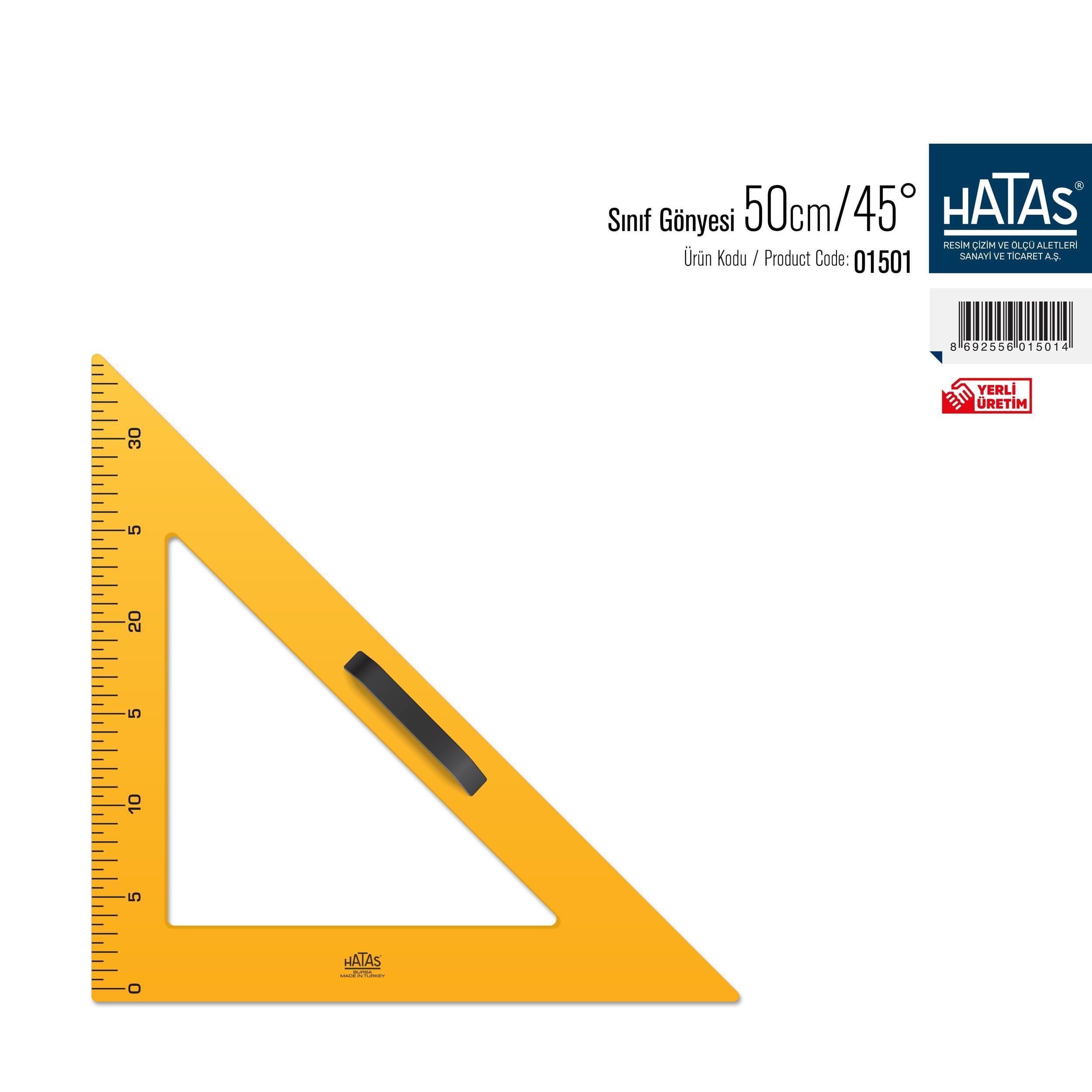 Hatas Sınıf Gönyesi 50 Cm./45 No:01501Hatas Sınıf Gönyesi 50 Cm./45 No:01501 - Kirtasiyem.netGönye Ve İletkiler