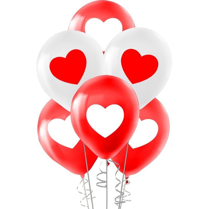 Hilal Pastel Balon Baskılı 100 Lü Kırmızı Beyaz Kalp