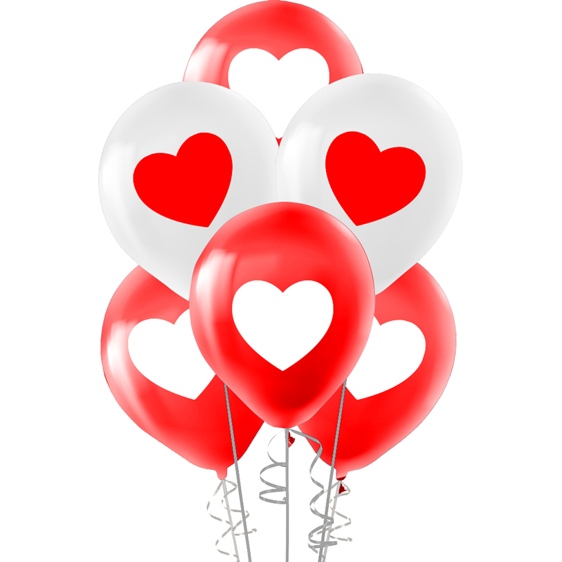 Hilal Pastel Balon Baskılı 100 Lü Kırmızı Beyaz Kalp