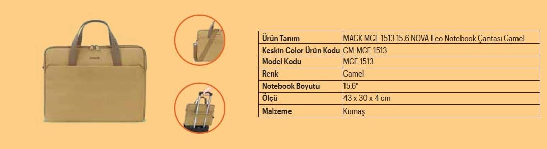 Keskin Mack Mce-1513 15.6 Nova Eco Notebook Çantası CamelBilgisayar Çantaları