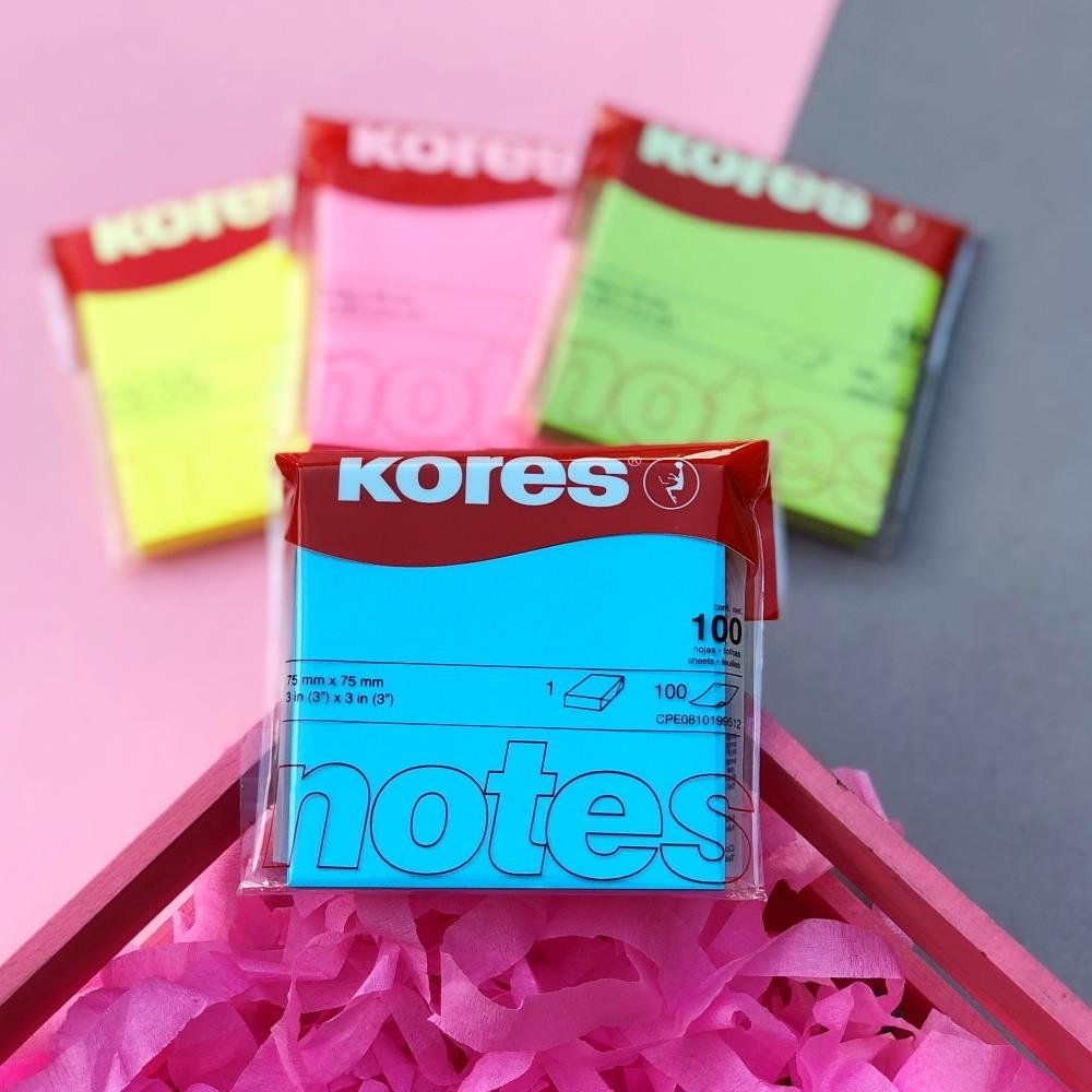 Kores Neon Mavi Notlar 75X75Mm 100 Yp Oluşan Bloklar