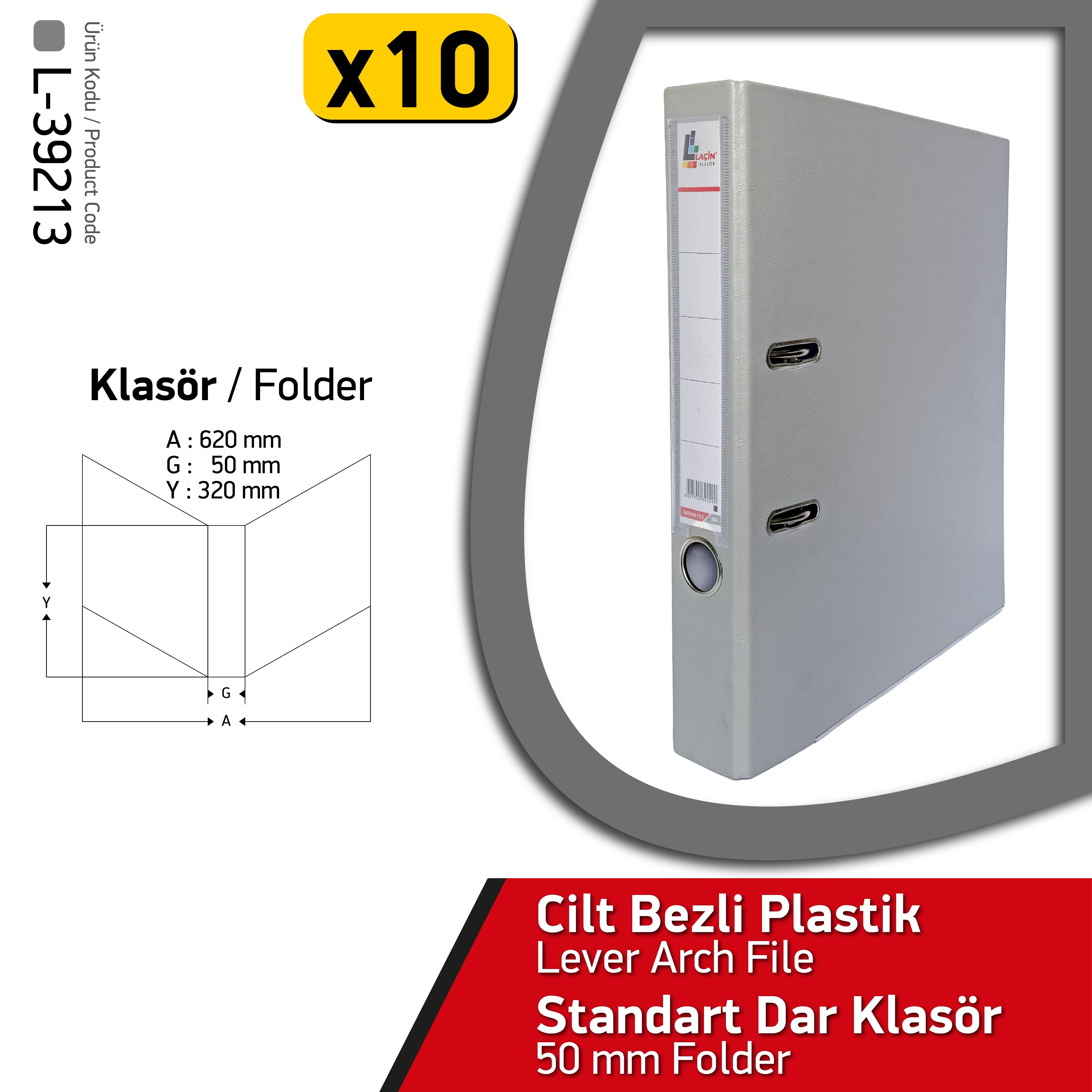 Laçin Dar Büro Klasörü Gri (1 Koli 10 Adet)