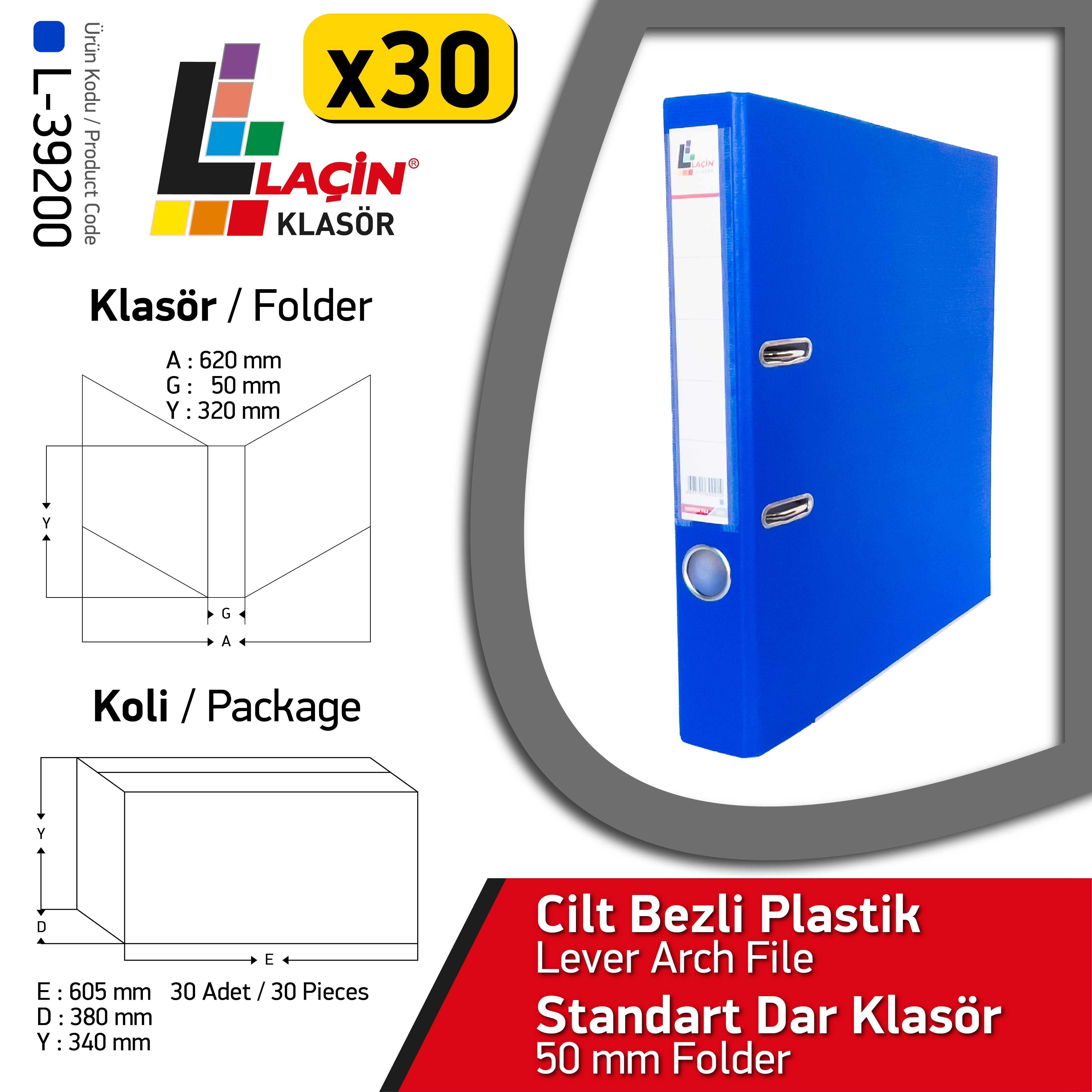 Laçin Dar Büro Klasörü Mavi (1Koli 30 Adet)