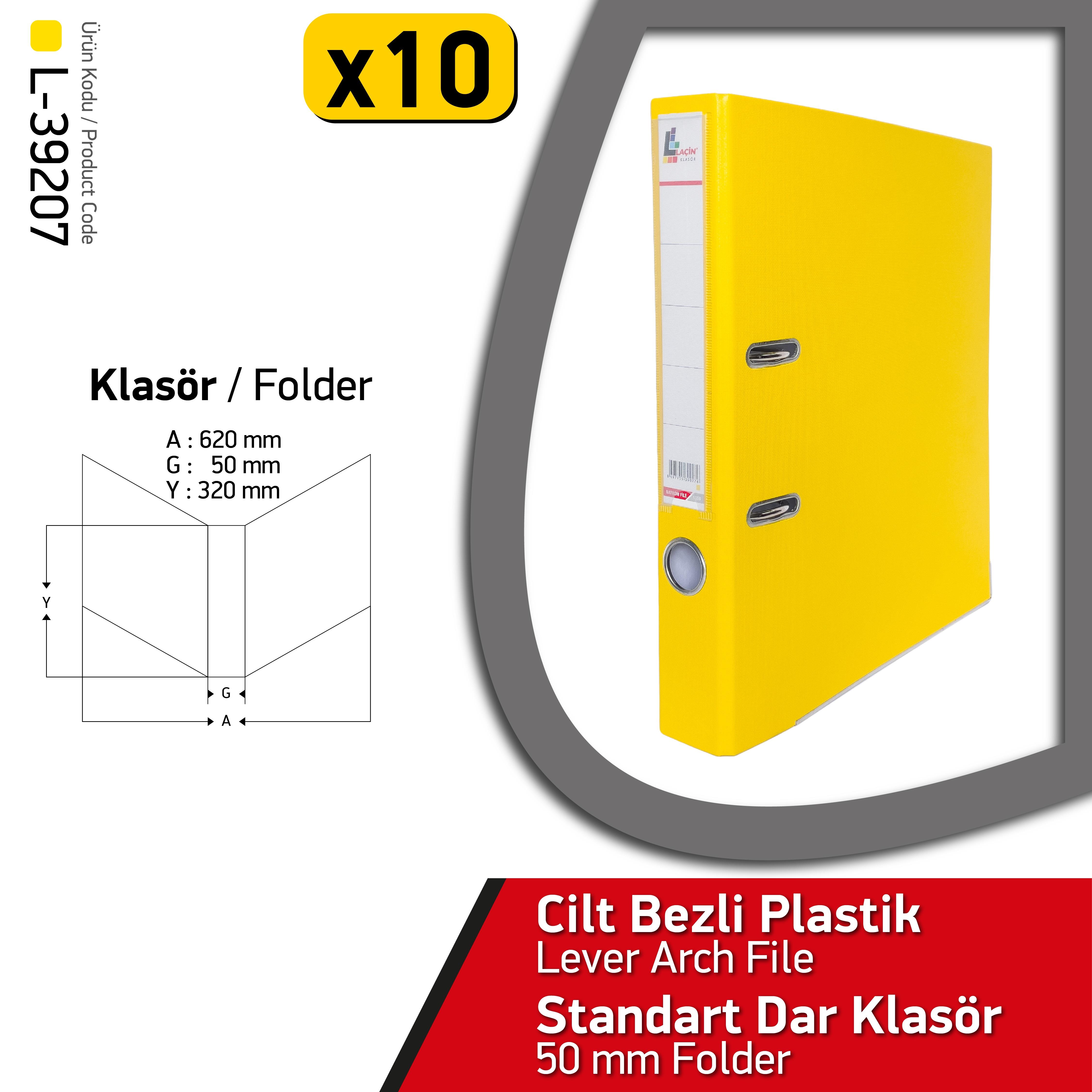 Laçin Dar Büro Klasörü Sarı (1 Koli 10 Adet)